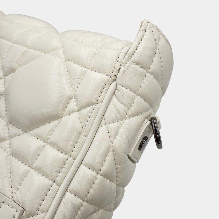 Pre Owned Dior Macrocannage Dior Camp Shoulder Bag White Leather Size Small