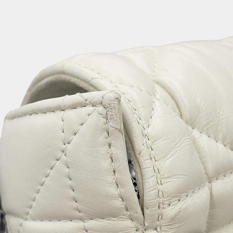 Pre Owned Dior Macrocannage Dior Camp Shoulder Bag White Leather Size Small