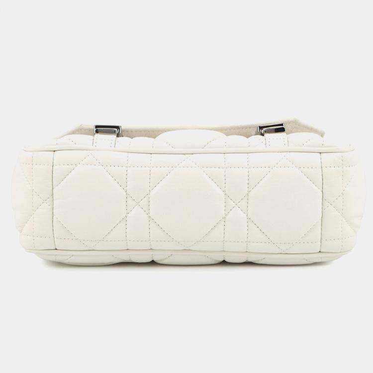 Pre Owned Dior Macrocannage Dior Camp Shoulder Bag White Leather Size Small