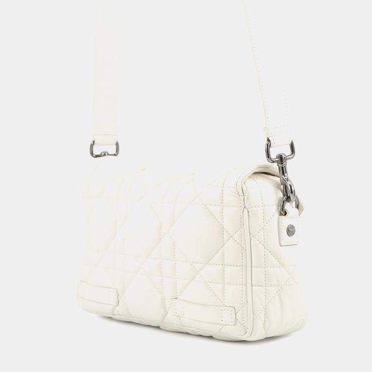 Pre Owned Dior Macrocannage Dior Camp Shoulder Bag White Leather Size Small
