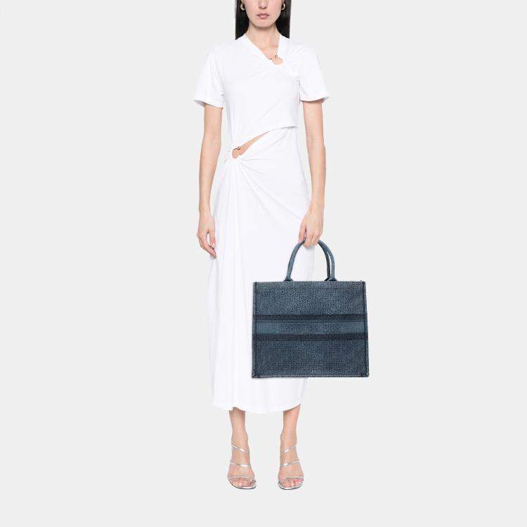 Pre Owned Dior Blue Large Oblique Denim Book Tote
