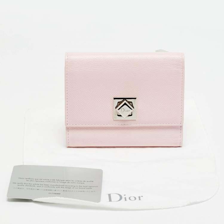 Pre Owned Dior Turn Me Light Pink Leather Trifold Wallet