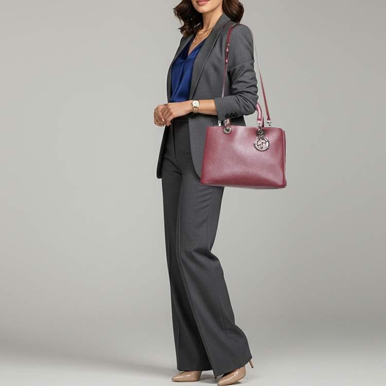 Pre Owned Dior Diorissimo Medium Burgundy Leather Tote