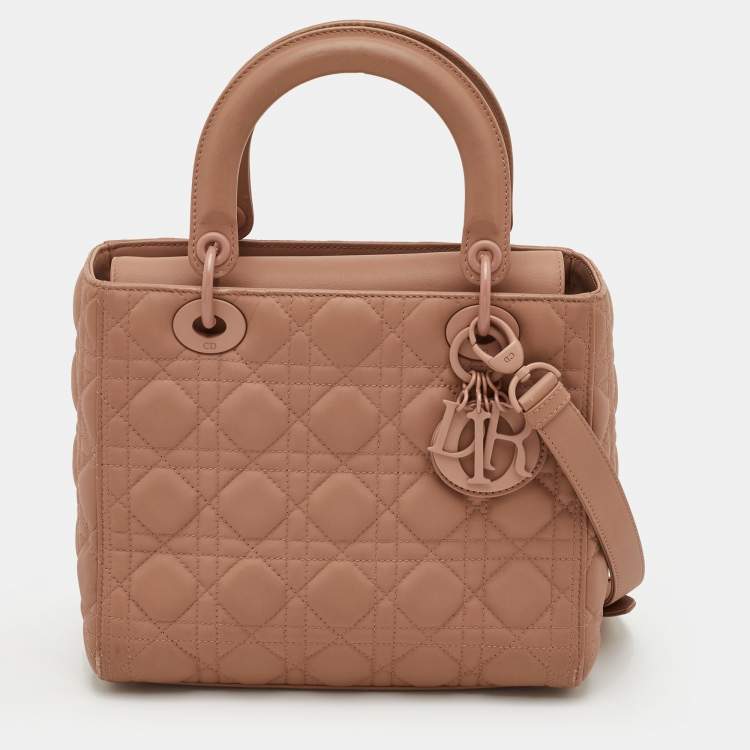 Pre Owned Dior Lady Dior Beige Ultra Matte Medium Cannage Leather Tote