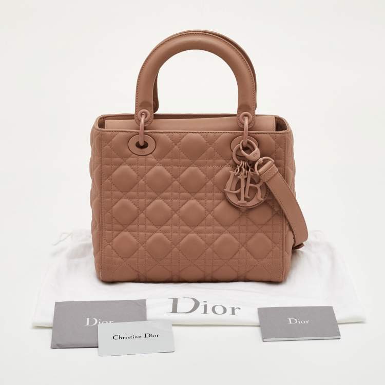 Pre Owned Dior Lady Dior Beige Ultra Matte Medium Cannage Leather Tote