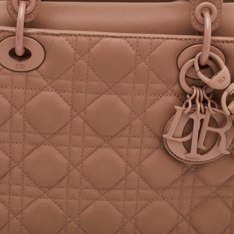 Pre Owned Dior Lady Dior Beige Ultra Matte Medium Cannage Leather Tote