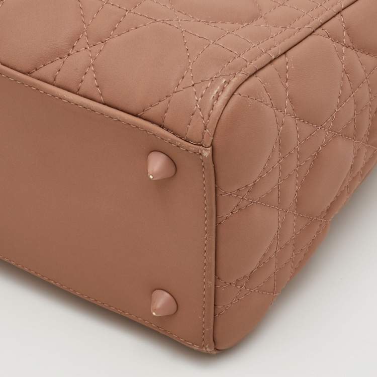 Pre Owned Dior Lady Dior Beige Ultra Matte Medium Cannage Leather Tote