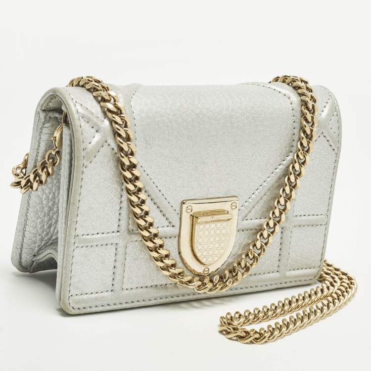 Pre Owned Dior Diorama Chain Baby Silver Cannage Patent Leather Bag