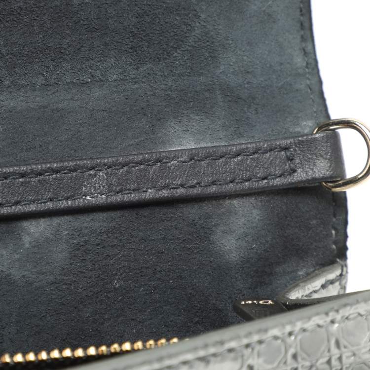 Pre Owned Dior 2 in 1 30 Montaigne Silver Microcannage Patent Leather Pouch