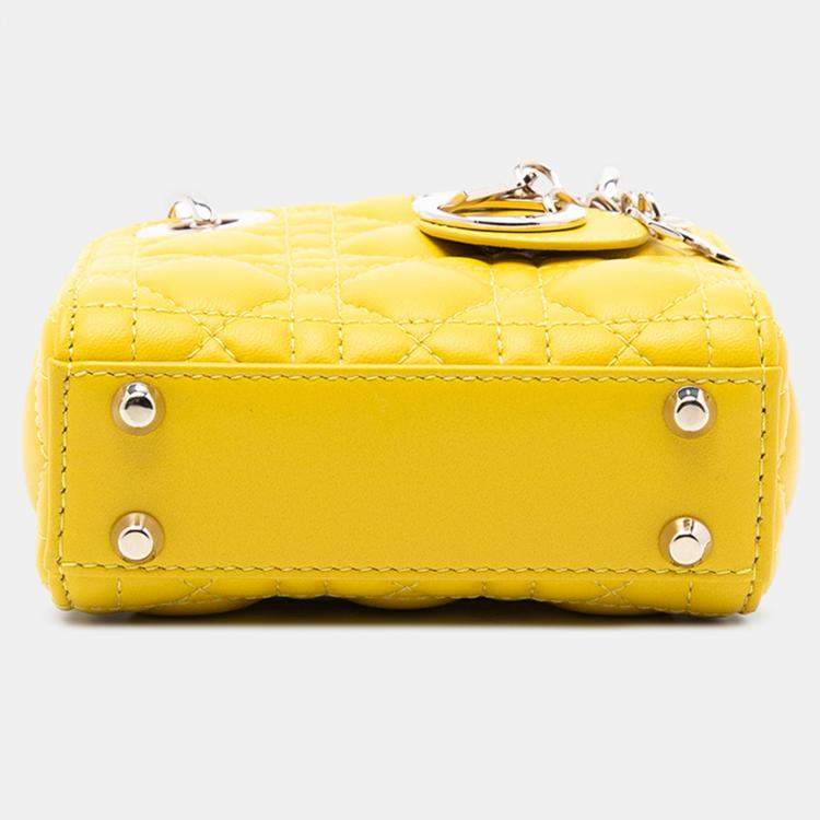 Pre Owned Dior Yellow Micro Lambskin Cannage Lady Dior