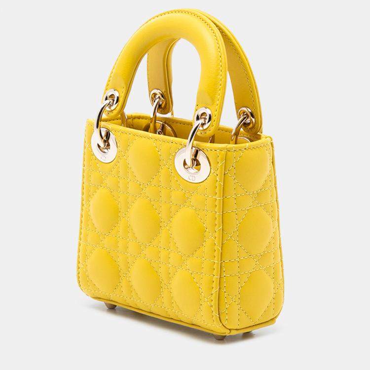 Pre Owned Dior Yellow Micro Lambskin Cannage Lady Dior