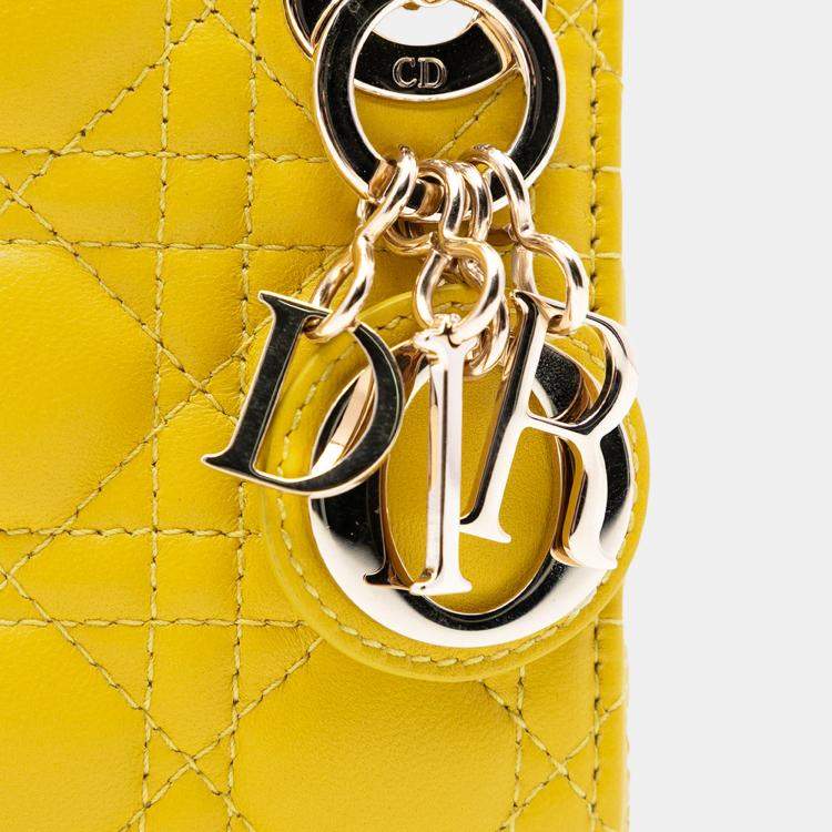 Pre Owned Dior Yellow Micro Lambskin Cannage Lady Dior