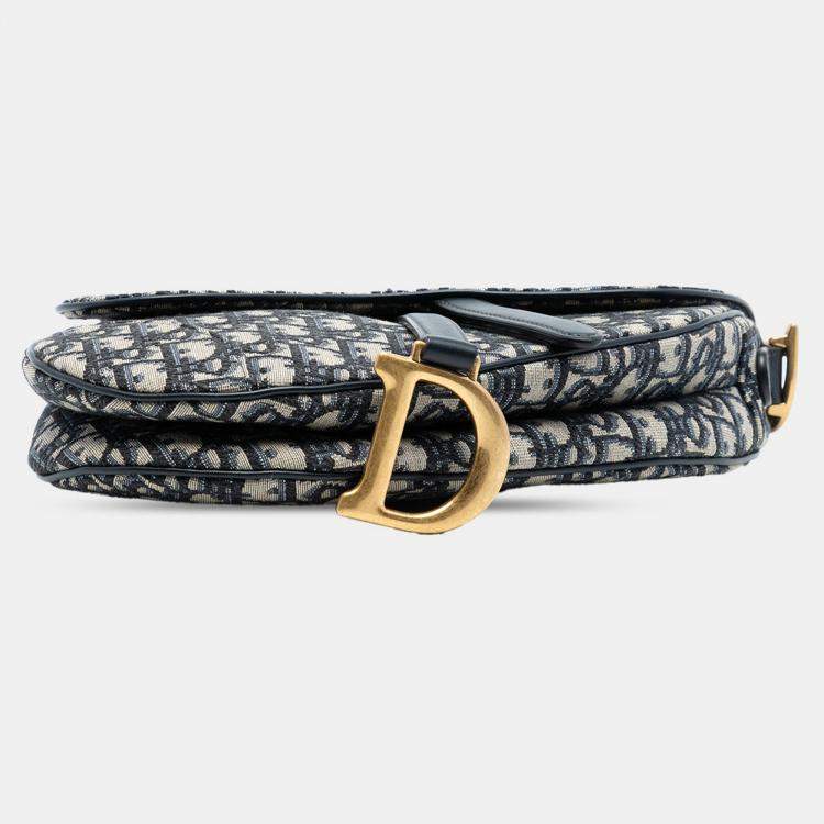 Pre Owned Dior Blue Oblique Canvas Saddle Bag