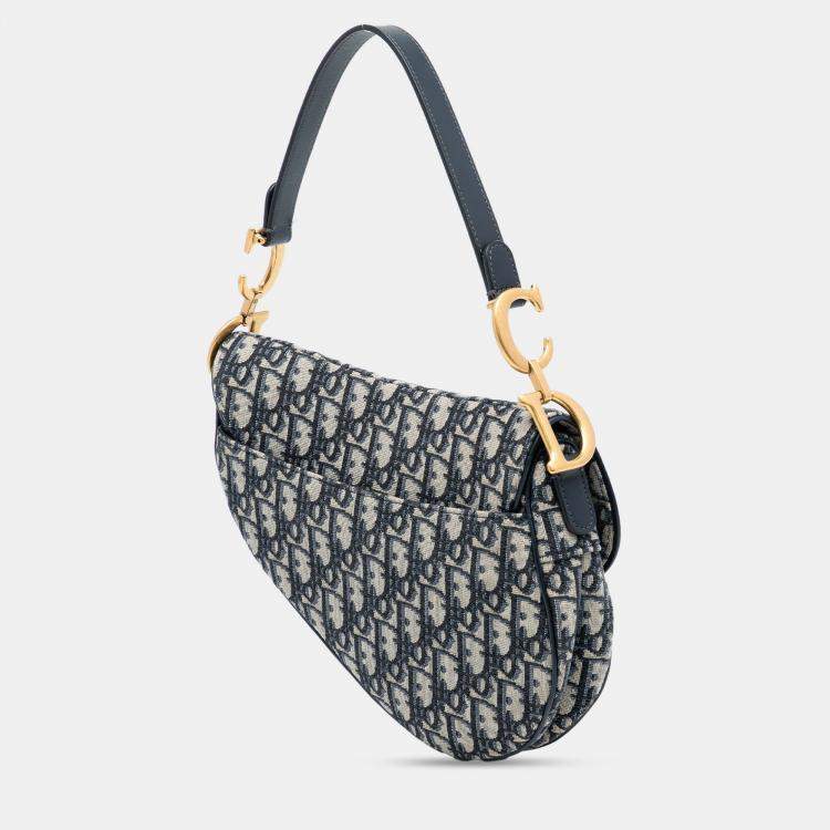 Pre Owned Dior Blue Oblique Canvas Saddle Bag