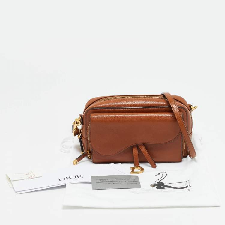 Pre Owned Dior Saddle Brown Leather Double Pouch Crossbody Bag