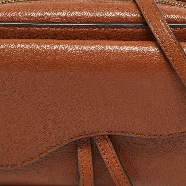 Pre Owned Dior Saddle Brown Leather Double Pouch Crossbody Bag