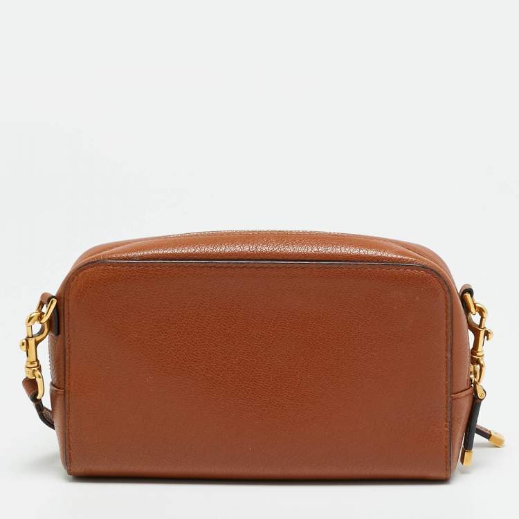 Pre Owned Dior Saddle Brown Leather Double Pouch Crossbody Bag