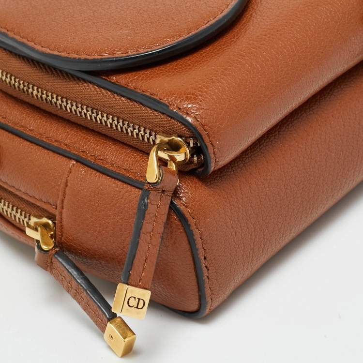 Pre Owned Dior Saddle Brown Leather Double Pouch Crossbody Bag