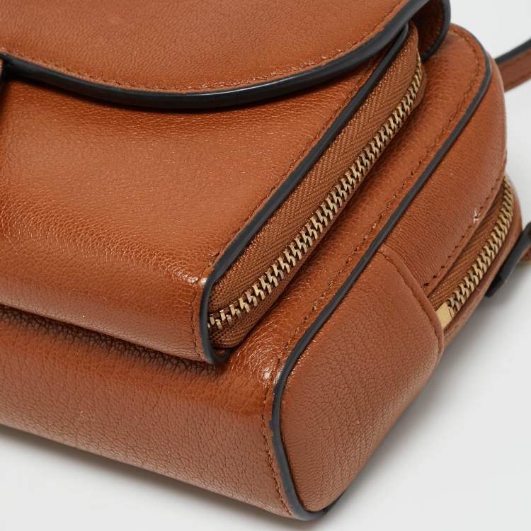 Pre Owned Dior Saddle Brown Leather Double Pouch Crossbody Bag