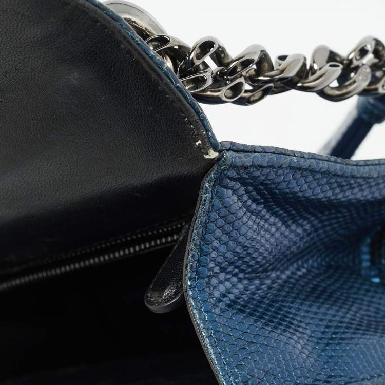 Pre Owned Dior Diorama Club Metallic Blue Lizard Shoulder Bag