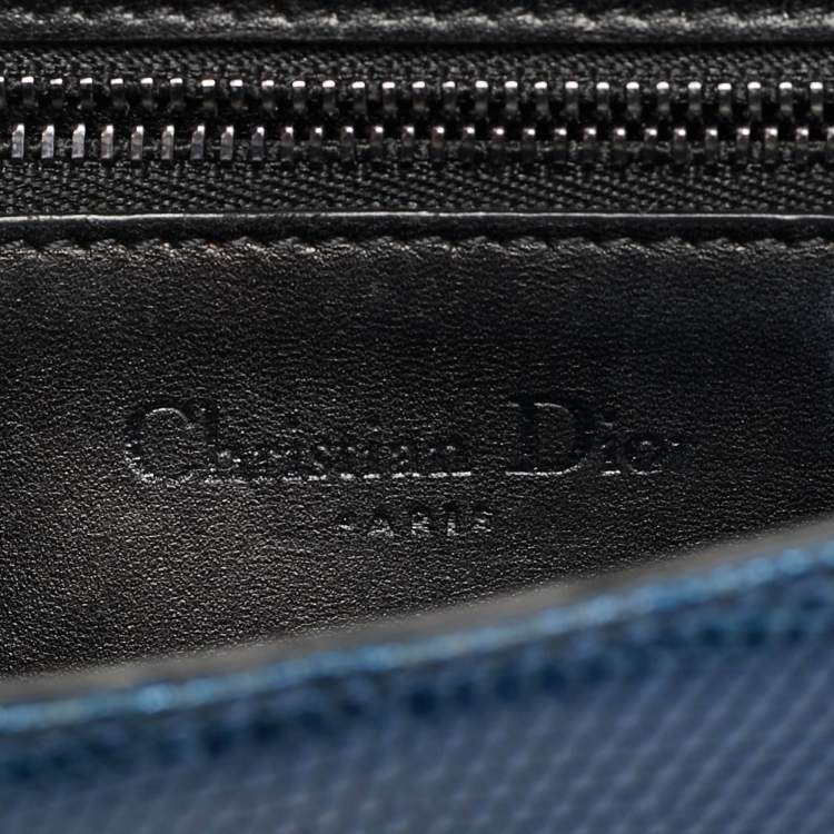 Pre Owned Dior Diorama Club Metallic Blue Lizard Shoulder Bag