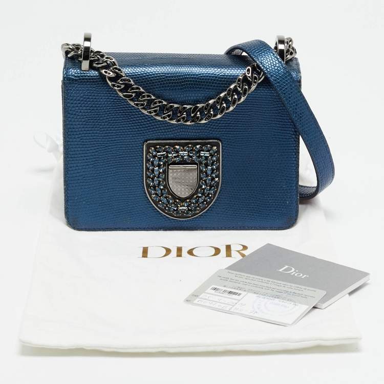 Pre Owned Dior Diorama Club Metallic Blue Lizard Shoulder Bag