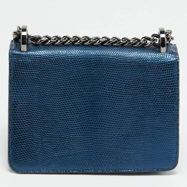 Pre Owned Dior Diorama Club Metallic Blue Lizard Shoulder Bag