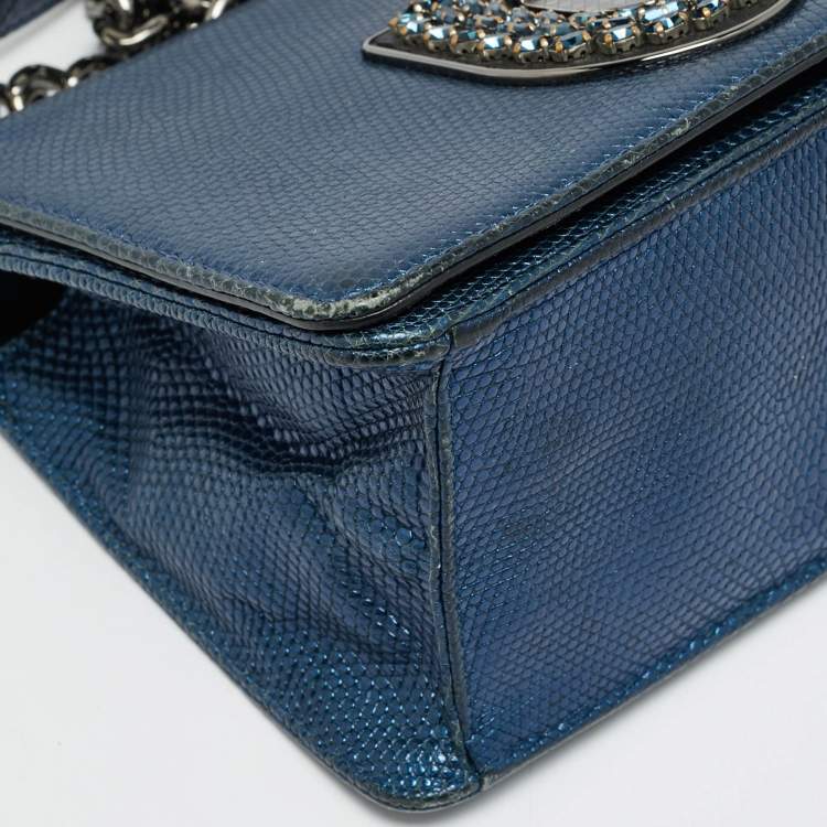 Pre Owned Dior Diorama Club Metallic Blue Lizard Shoulder Bag