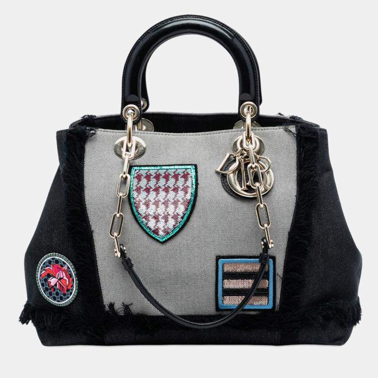 Pre Owned Dior Black Denim Patch D Light Satchel
