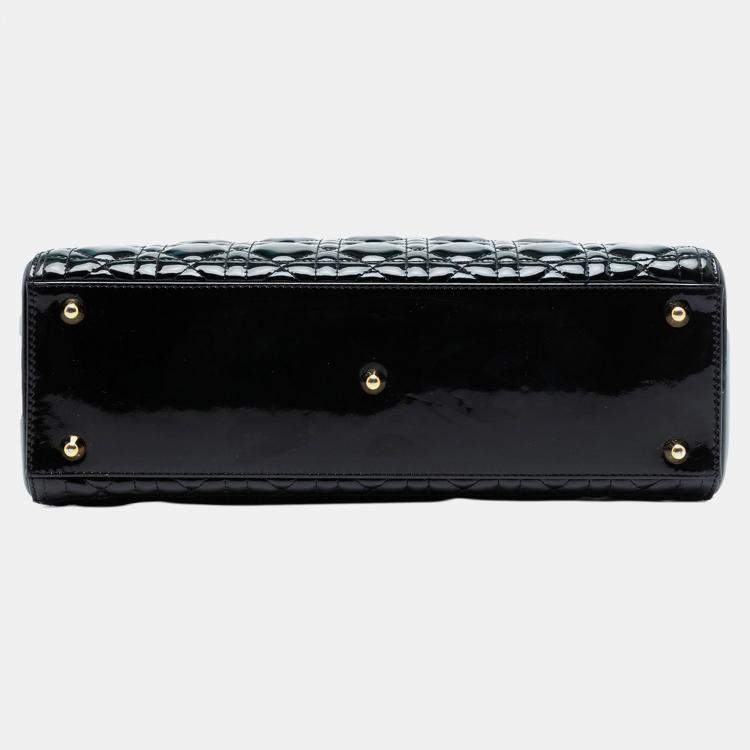 Pre Owned Dior Black Large Patent Cannage Lady Dior