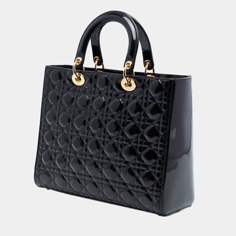 Pre Owned Dior Black Large Patent Cannage Lady Dior