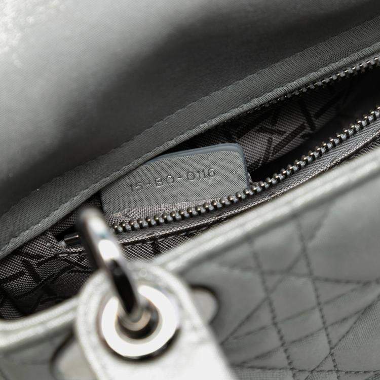 Pre Owned Dior Silver Mini Iridescent Lambskin Cannage Lady Dior