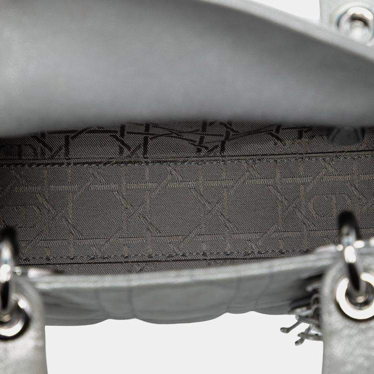 Pre Owned Dior Silver Mini Iridescent Lambskin Cannage Lady Dior