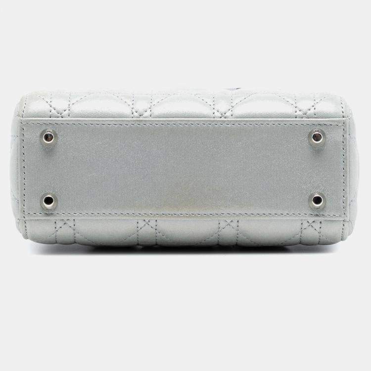 Pre Owned Dior Silver Mini Iridescent Lambskin Cannage Lady Dior