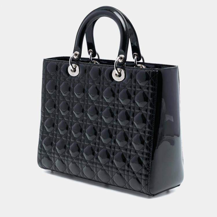 Pre Owned Dior Black Large Patent Cannage Lady Dior