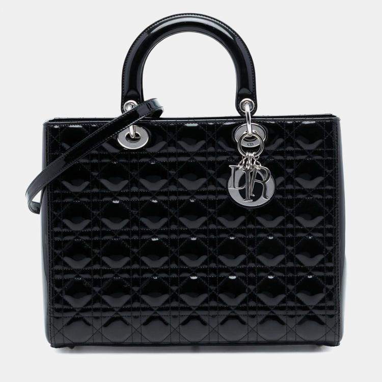 Pre Owned Dior Black Large Patent Cannage Lady Dior