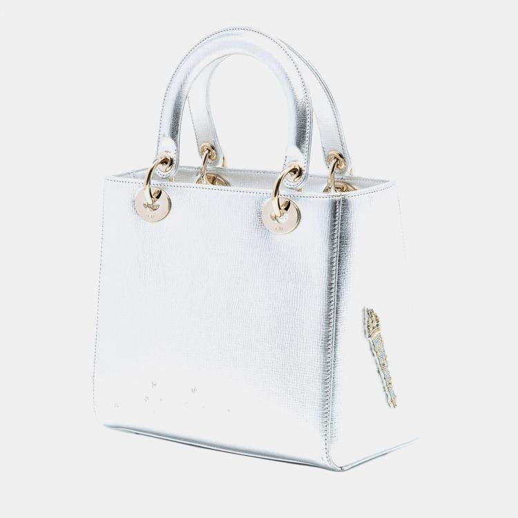 Pre Owned Dior Silver Medium Calfskin Patch Embellished Lady Dior