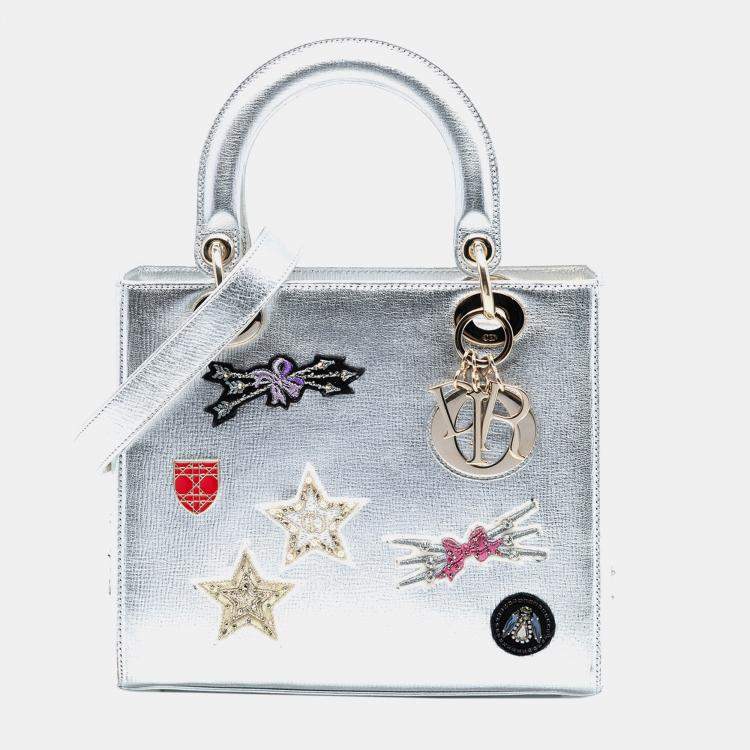 Pre Owned Dior Silver Medium Calfskin Patch Embellished Lady Dior
