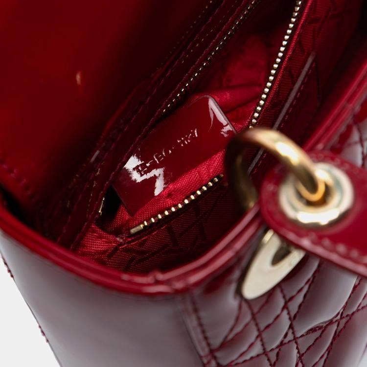 Pre Owned Dior Red Mini Patent Cannage Lady Dior