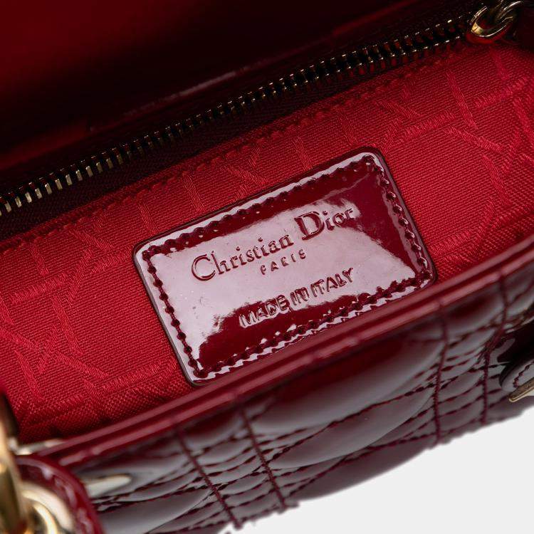 Pre Owned Dior Red Mini Patent Cannage Lady Dior