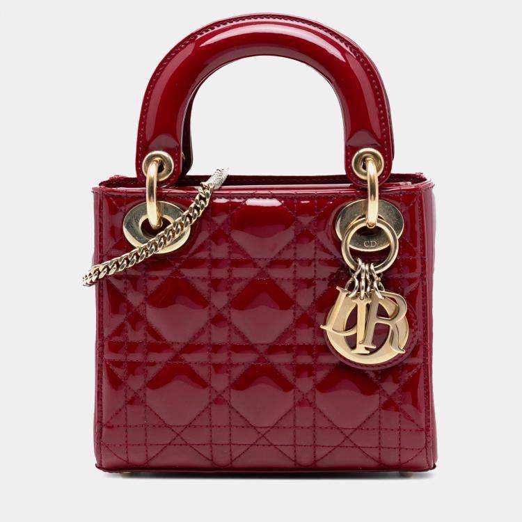 Pre Owned Dior Red Mini Patent Cannage Lady Dior