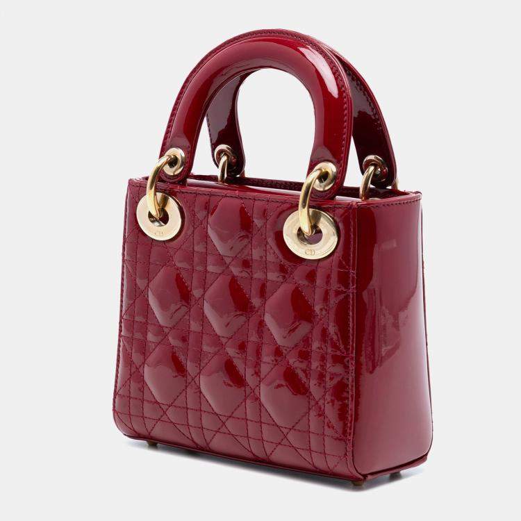 Pre Owned Dior Red Mini Patent Cannage Lady Dior