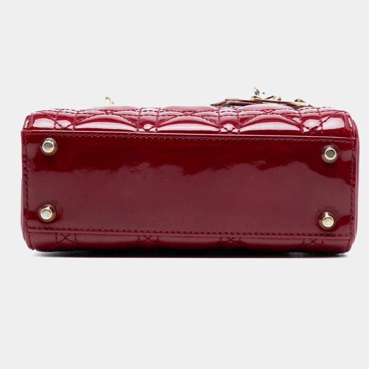 Pre Owned Dior Red Mini Patent Cannage Lady Dior
