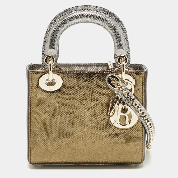 Pre Owned Dior Lady Dior Mini Tricolor Lizard Tote