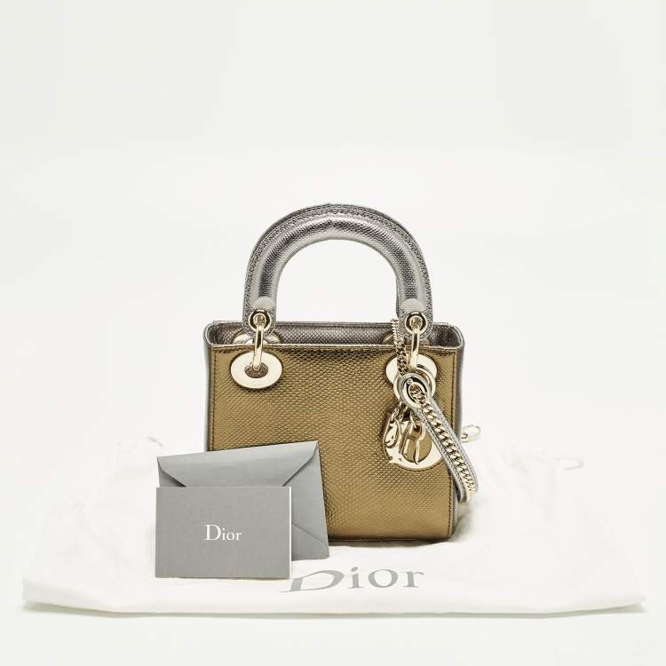 Pre Owned Dior Lady Dior Mini Tricolor Lizard Tote