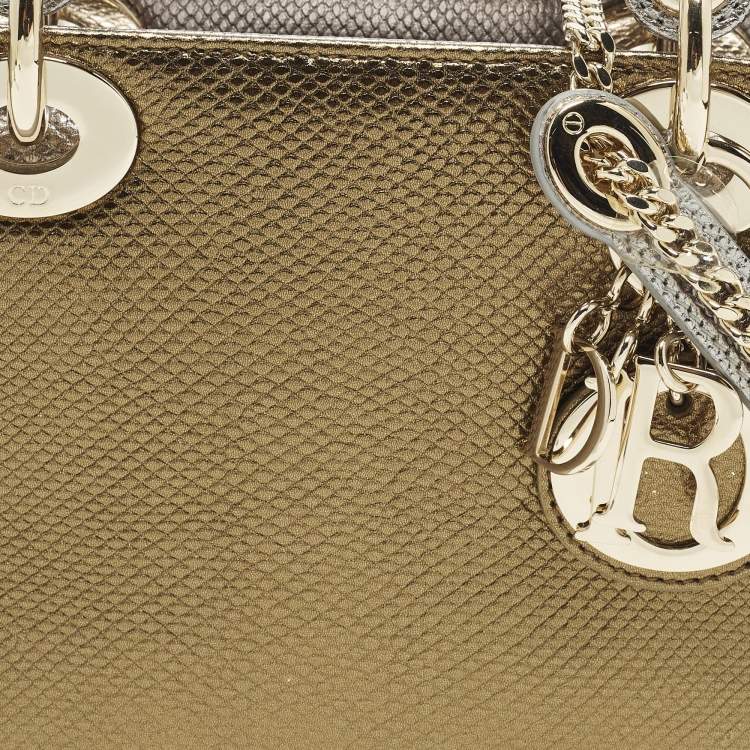 Pre Owned Dior Lady Dior Mini Tricolor Lizard Tote