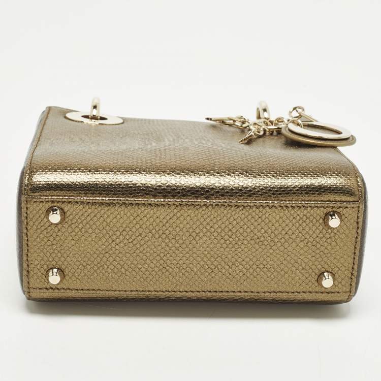 Pre Owned Dior Lady Dior Mini Tricolor Lizard Tote