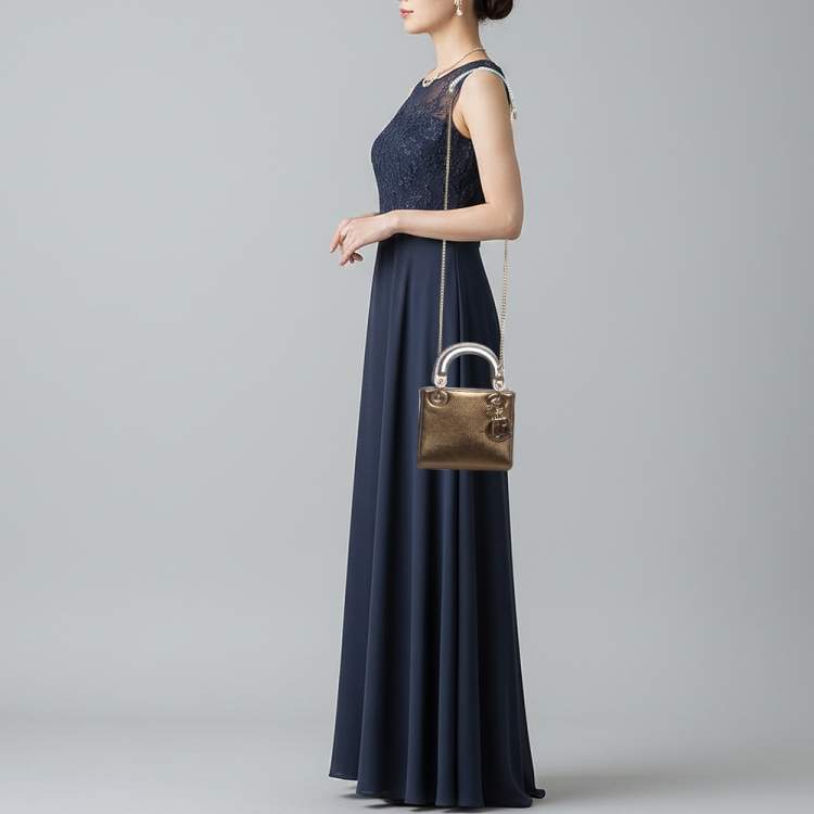 Pre Owned Dior Lady Dior Mini Tricolor Lizard Tote