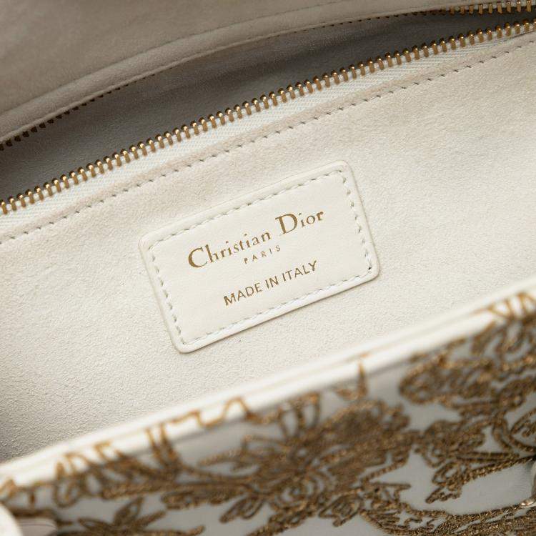 Pre Owned Dior Beige Medium Calfskin Embroidered Astrology Lady Dior
