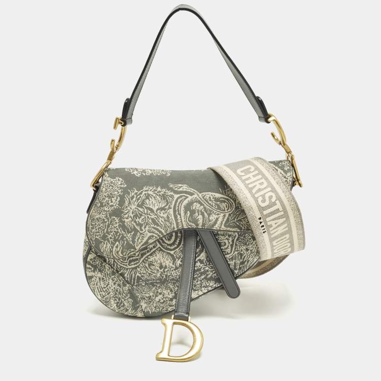 Pre Owned Dior Saddle Grey Embroidered Canvas Shoulder Bag